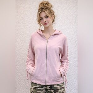 NWT Pink lace up hoodie with zipper closure